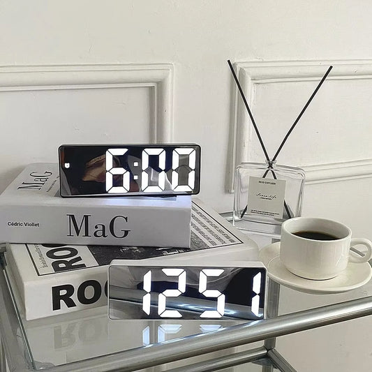Smart LED Mirror Alarm Clock with Temperature