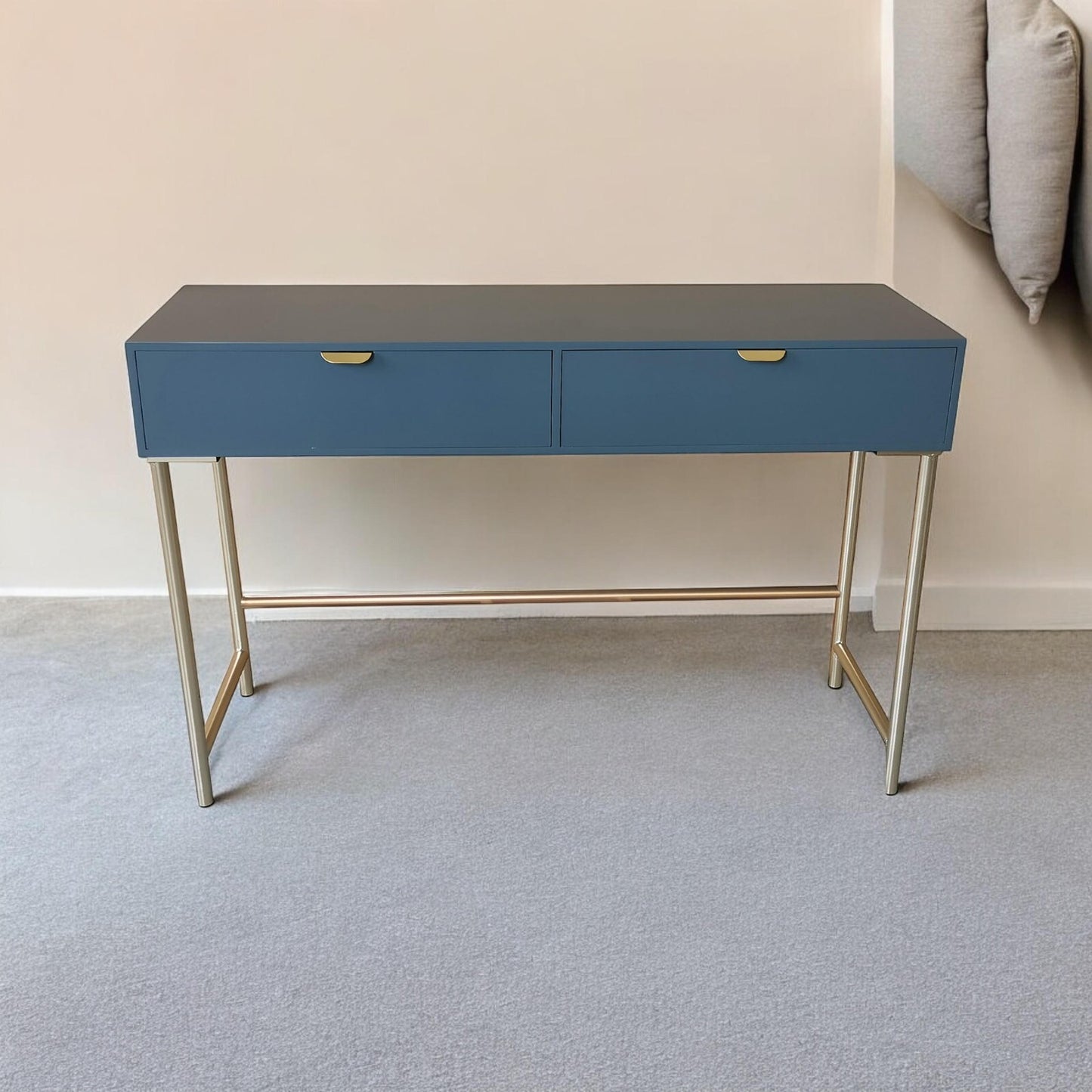 Blue 2 Drawer Console Table Shelf Hallway Side End Dressing Table Desk White