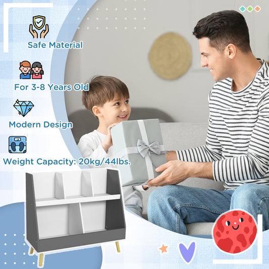 HOMCOM Kids Storage Shelf with 5 Compartments, Anti-Tip Device - Grey