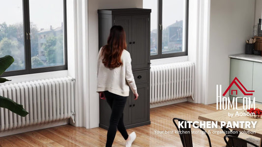 HOMCOM Freestanding Kitchen Storage Cabinet Drawers Cupboards Shelves Black