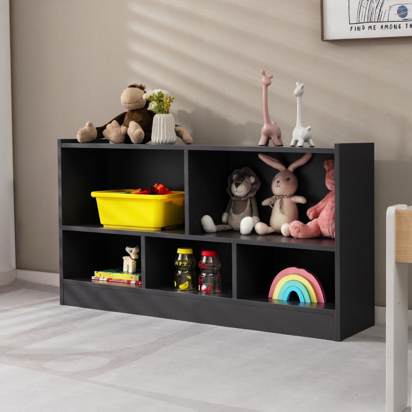 Kids Storage Shelf Unit 5-Cubby Wooden Children Bookcase Toy Storage Organizer