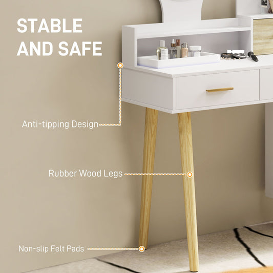 Modern White Vanity Table with Mirror and LED Lighting