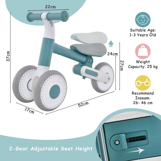 Baby Balance Bike 4 Wheels Toddler First Bike No Pedal Baby Walker Riding-Blue