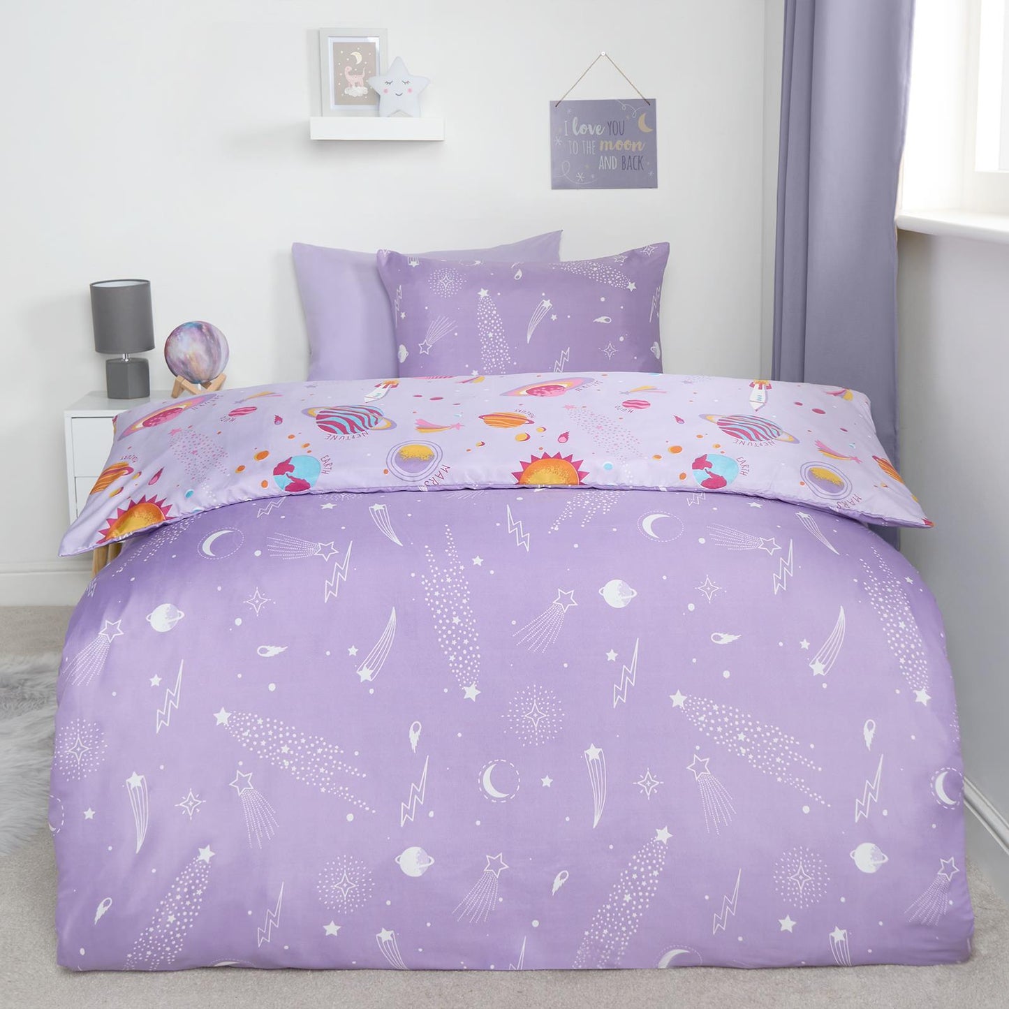 Stars Reversible Duvet Cover Set Soft Quilt with Pillowcase Space Kids Bedding
