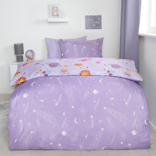Stars Reversible Duvet Cover Set Soft Quilt with Pillowcase Space Kids Bedding