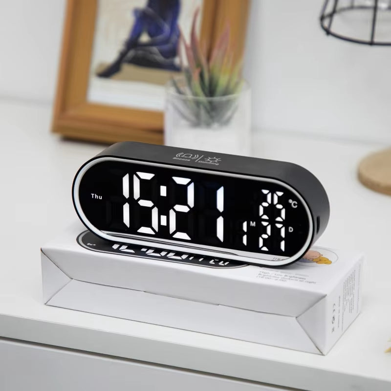 Rechargeable LED Mirror Alarm Clock 2 Alarms
