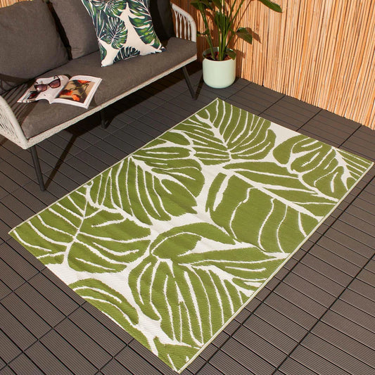 Large Outdoor Garden Rug – Waterproof, Non-Slip, Palm Leaf Design