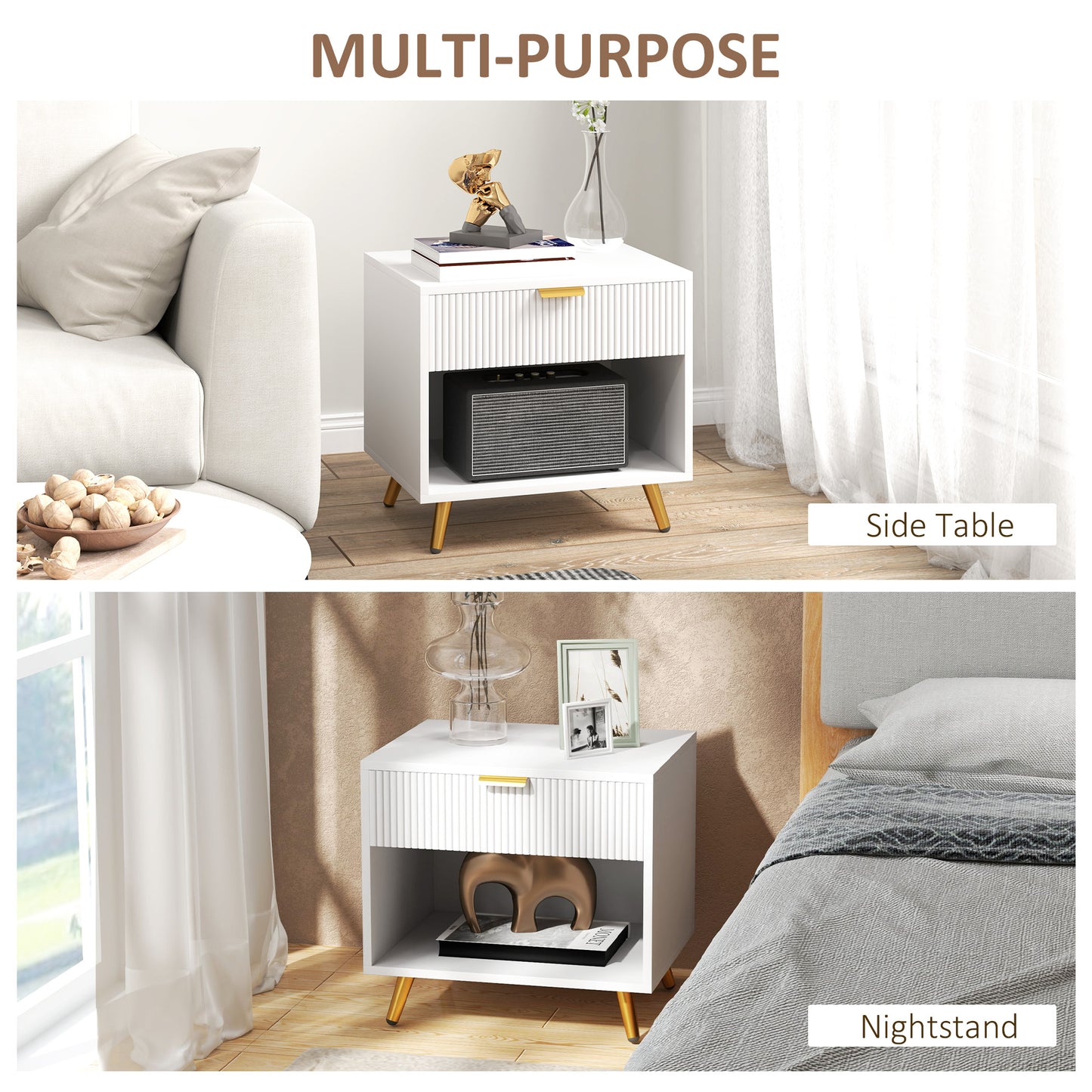 End Table with Drawer and Open Compartment for Bedroom