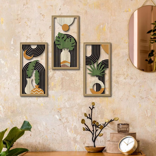3PCS Boho Wooden Leaf Wall Hanging Decor