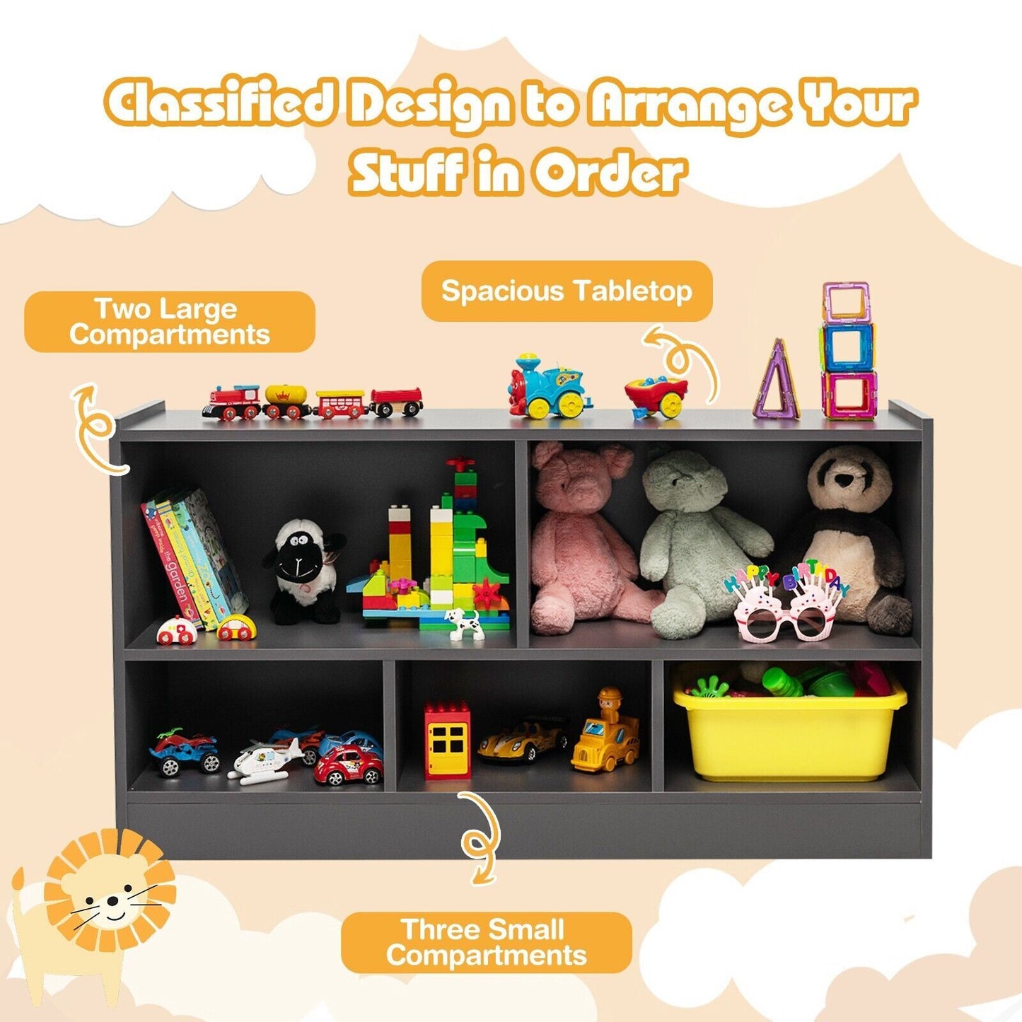 Kids Storage Shelf Unit 5-Cubby Wooden Children Bookcase Toy Storage Organizer