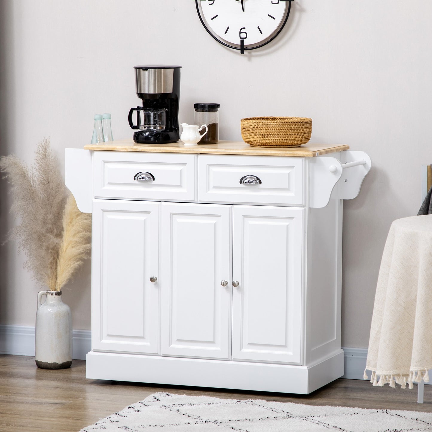 Kitchen Storage Trolley with Adjustable Shelf Rolling Kitchen Island White