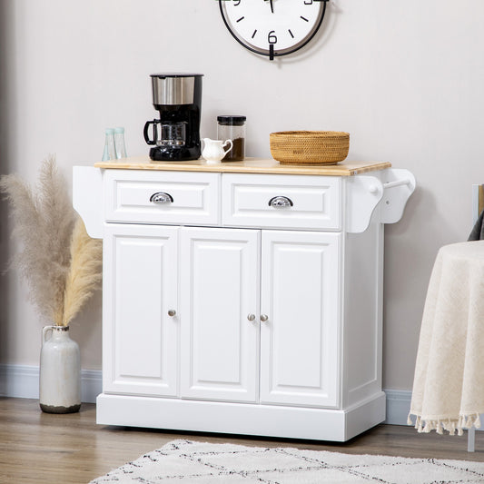 Kitchen Storage Trolley with Adjustable Shelf Rolling Kitchen Island White