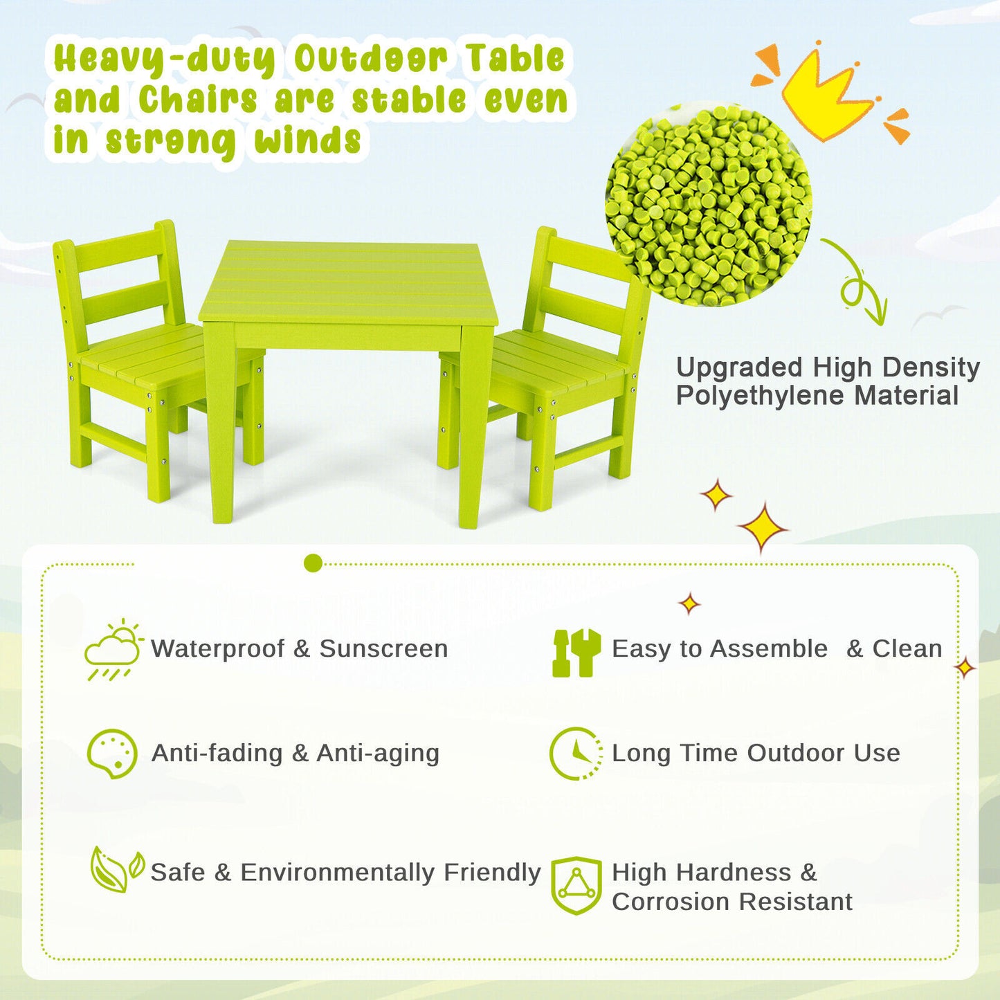 3-Piece Kids Table & Chairs Set Toddler Activity Table Desk Chairs Waterproof