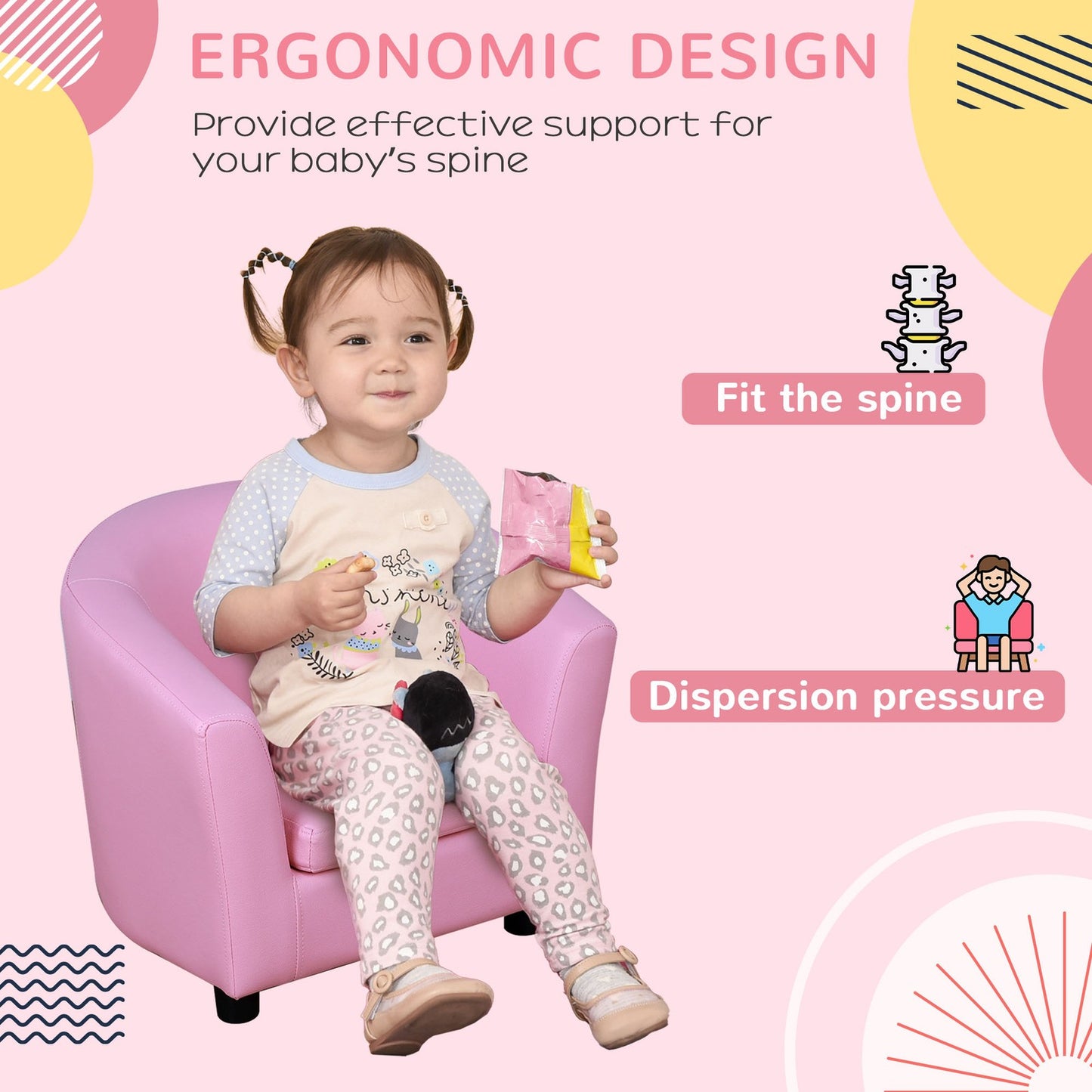Kids Sofa Set Children Armchair Thick Padding Toddler Chair with Ottoman Pink