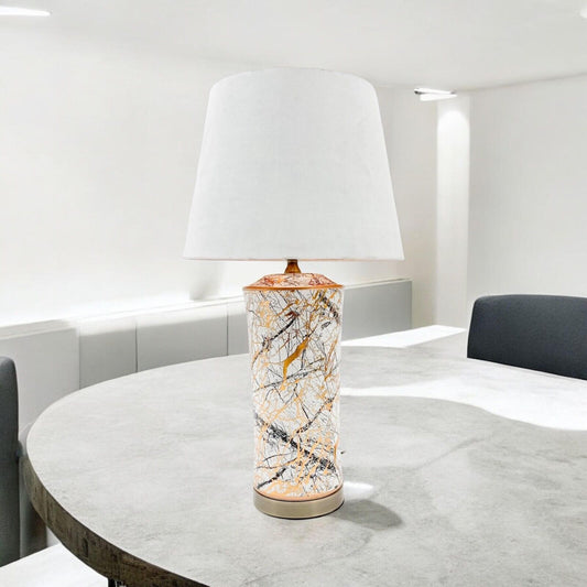 Large Modern Gold Ceramic Table Lamp Shade Abstract Oriental Hall Light 64Cm