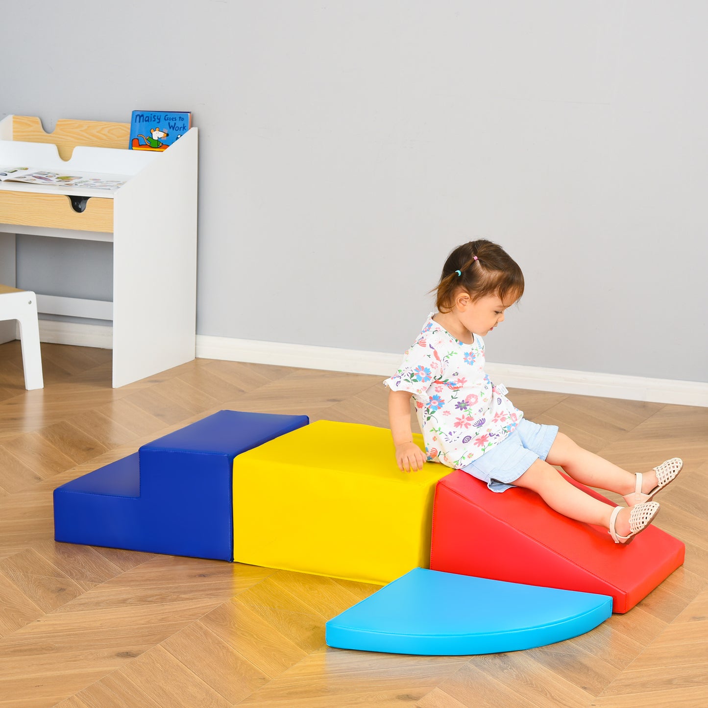 4-Piece Soft Play Set Climb and Crawl Foam Toddler Stairs and Ramp for Baby