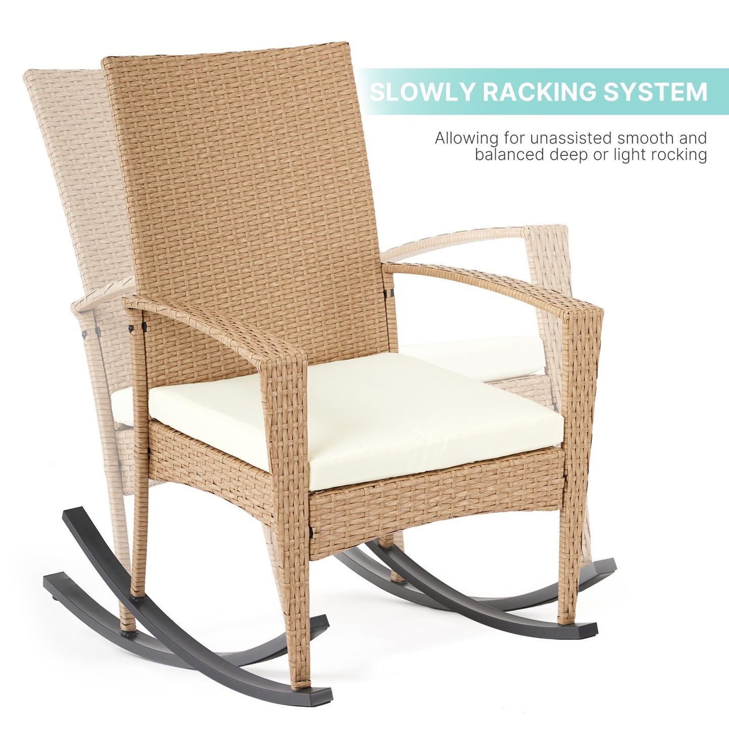 Mondeer PE Wicker Rocking Chair W/ Removable Cushion Wicker Rocking Armchair