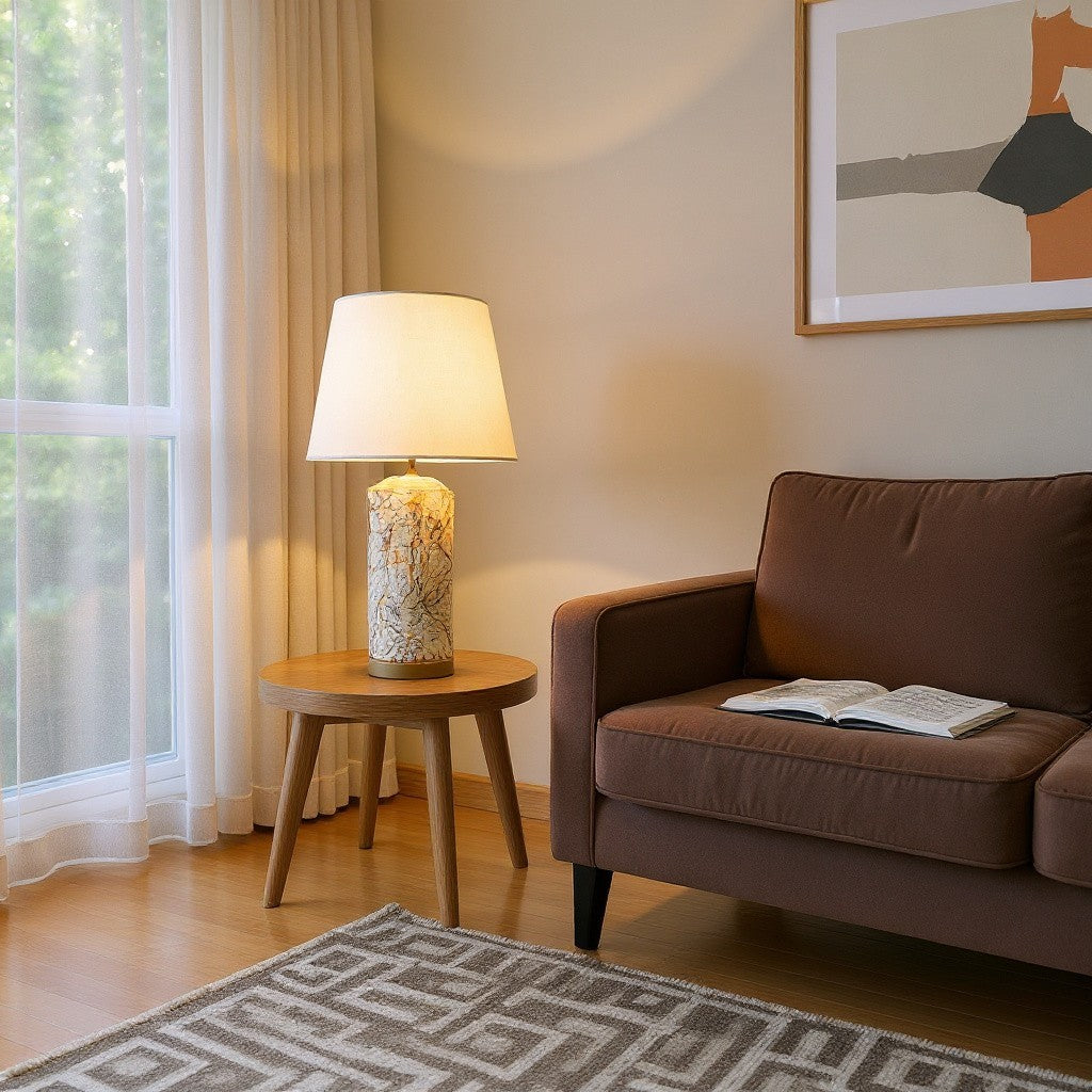 Large Modern Gold Ceramic Table Lamp Shade Abstract Oriental Hall Light 64Cm