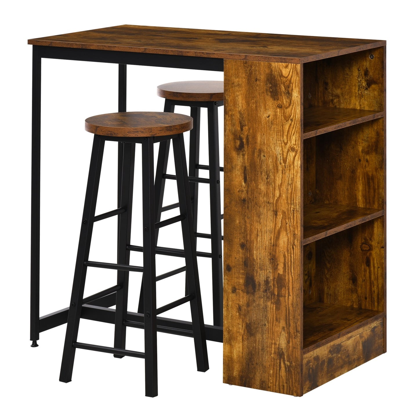 3 Pieces Bar Table Set Pub Dining Table Set W/ Storage Shelf and 2 Stools