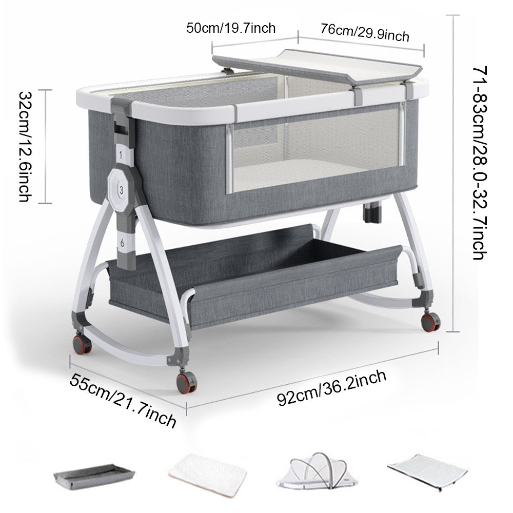 3In1 Baby Bedside Crib Sleeper Bassinet Height-Adjusta