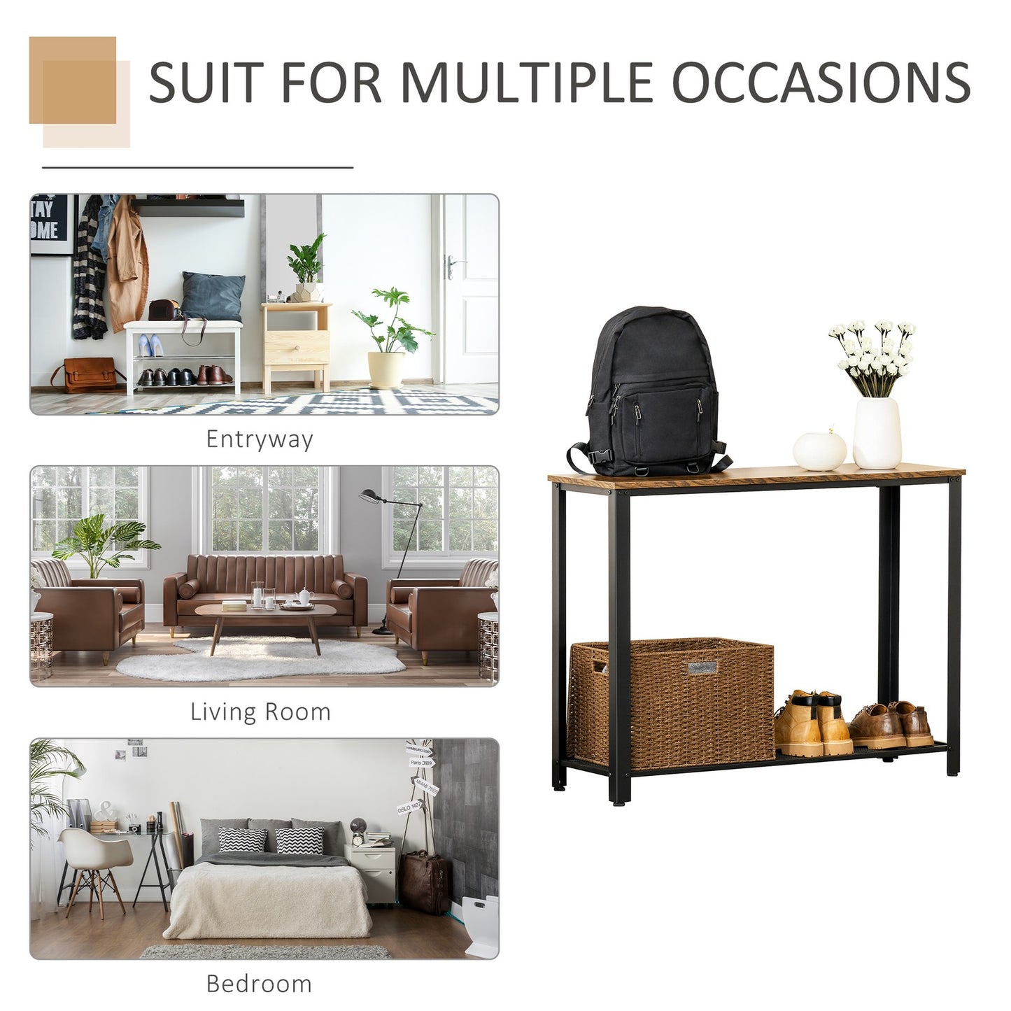 2-Tier Console Table Side/End Table W/ Mesh Shelf Entryway Hallway Furniture
