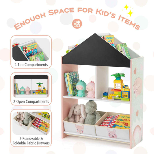 COSTWAY Kids Dollhouse Bookshelf Wooden Toy Storage Organizer-Pink SVE10199PITP