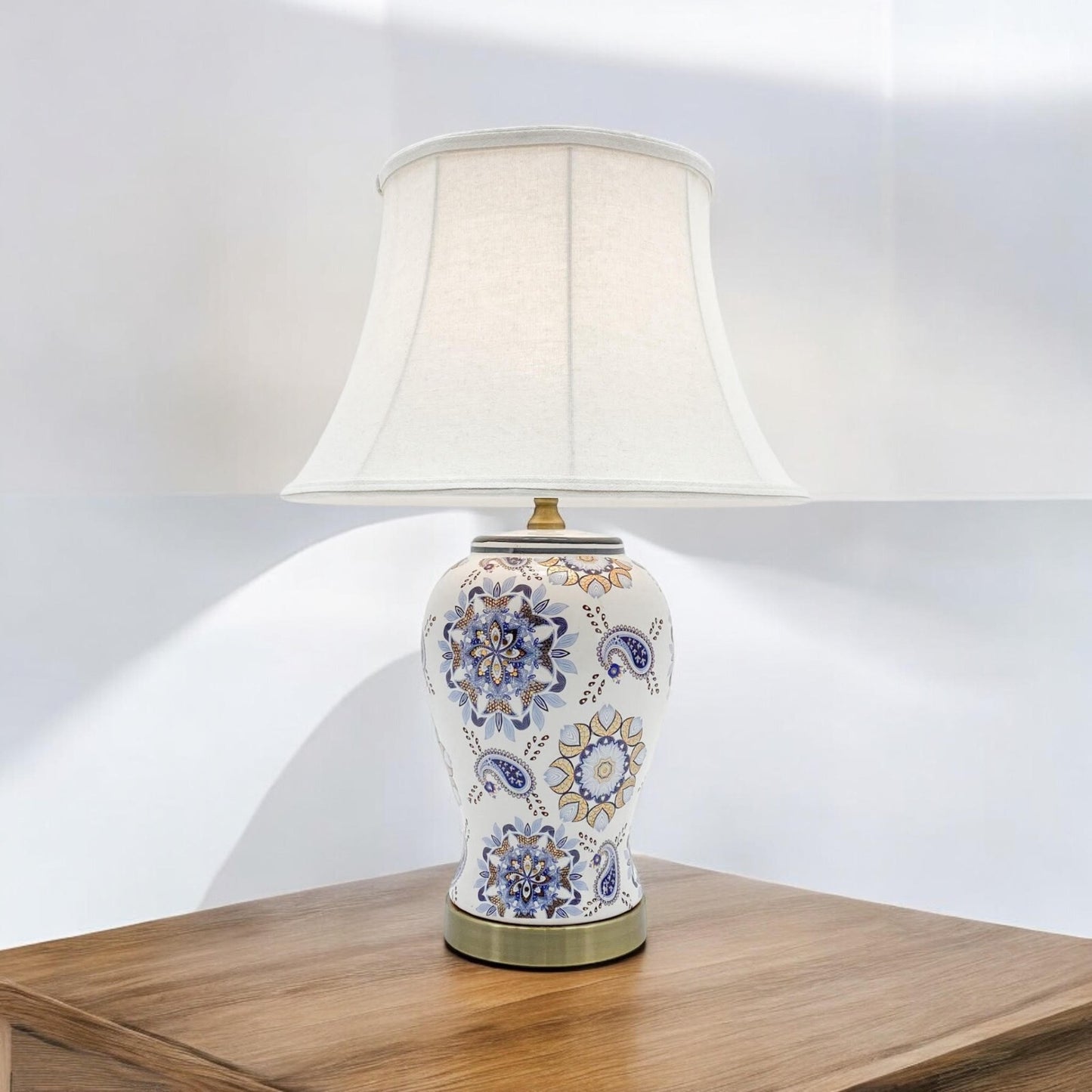 Floral Ceramic Table Lamp with Shade 64Cm Large & Oriental Pattern Design