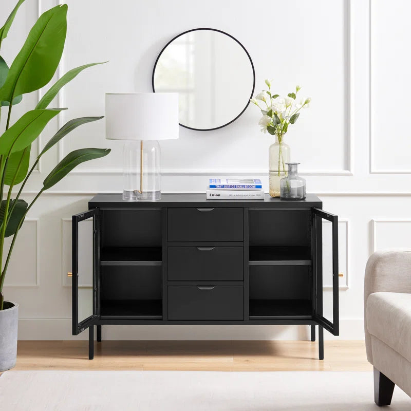 Niccolino Metal & Glass Long Sideboard or TV Cabinet - Sleek Modern Deco Design