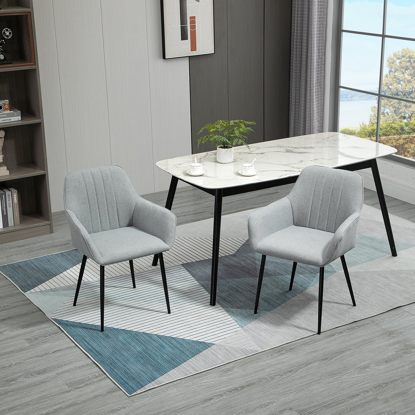 Dining Chairs Set of 2, Linen Fabric Accent Chairs Metal Legs, Light Grey