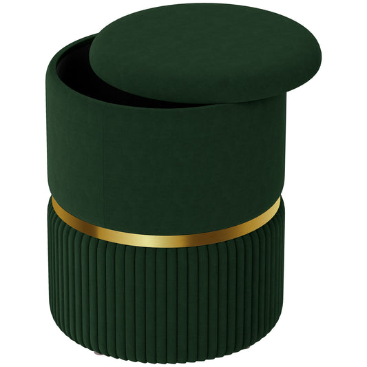 Round Storage Foot Stool, Velvet-Feel Fabric Upholstered Pouffe