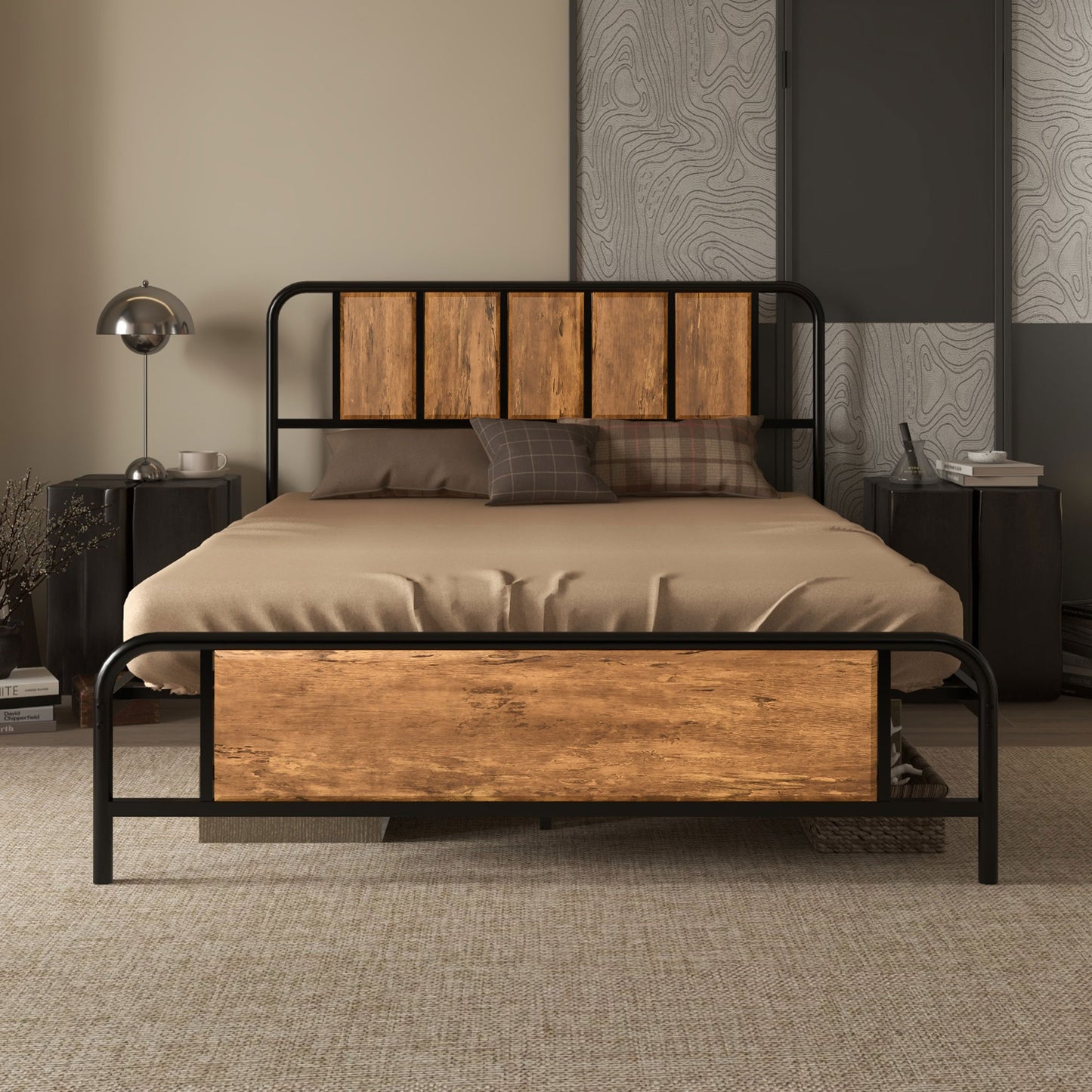 Bed Frame with Footboard and under Bed Storage Rustic Brown