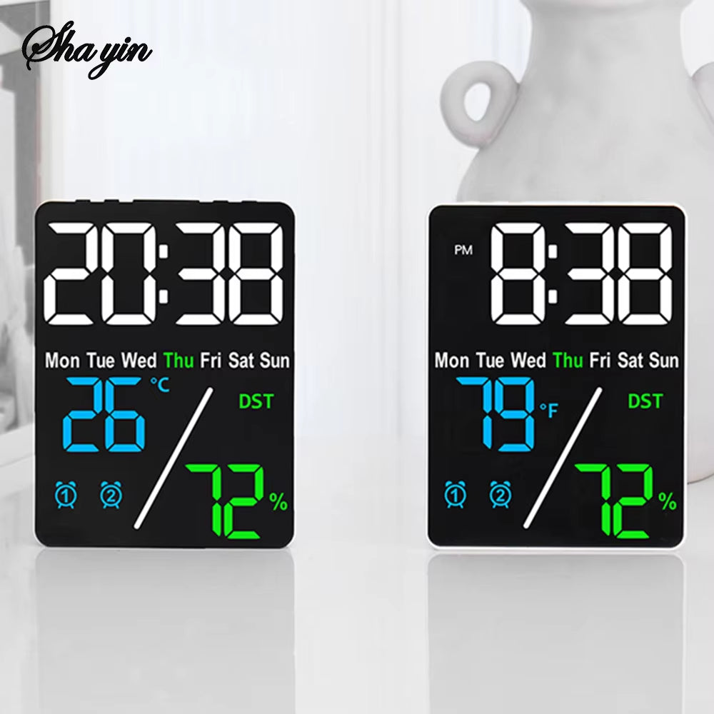 Digital Alarm Clock with Temp Humidity & Dual Alarms