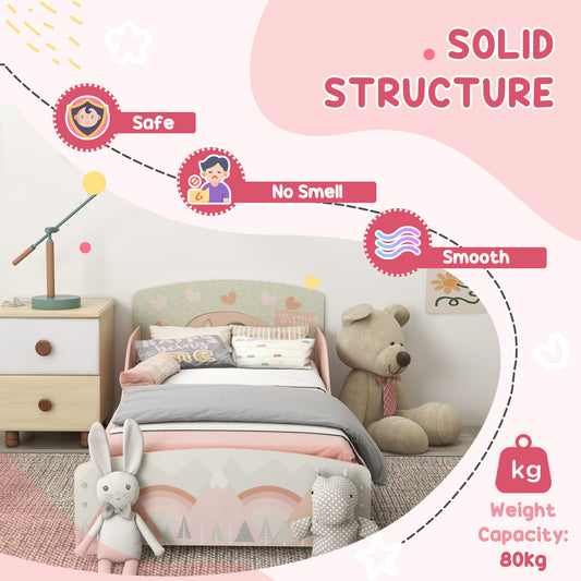 Cute Animal Design Toddler Bed Frame, Kids Dressing Table Set, Pink