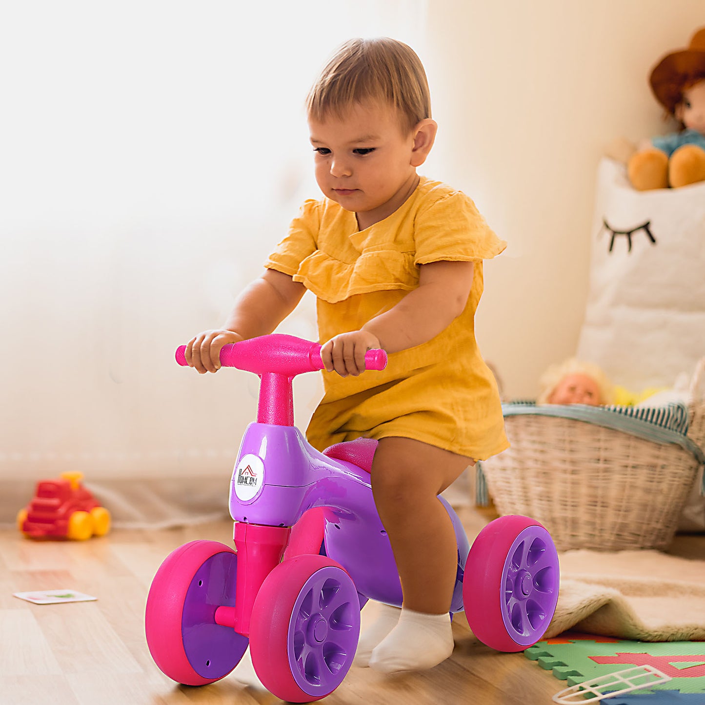 Baby Balance Bike Toddler Safe Training 4 Smooth Rubber Wheels W/Storage Bin