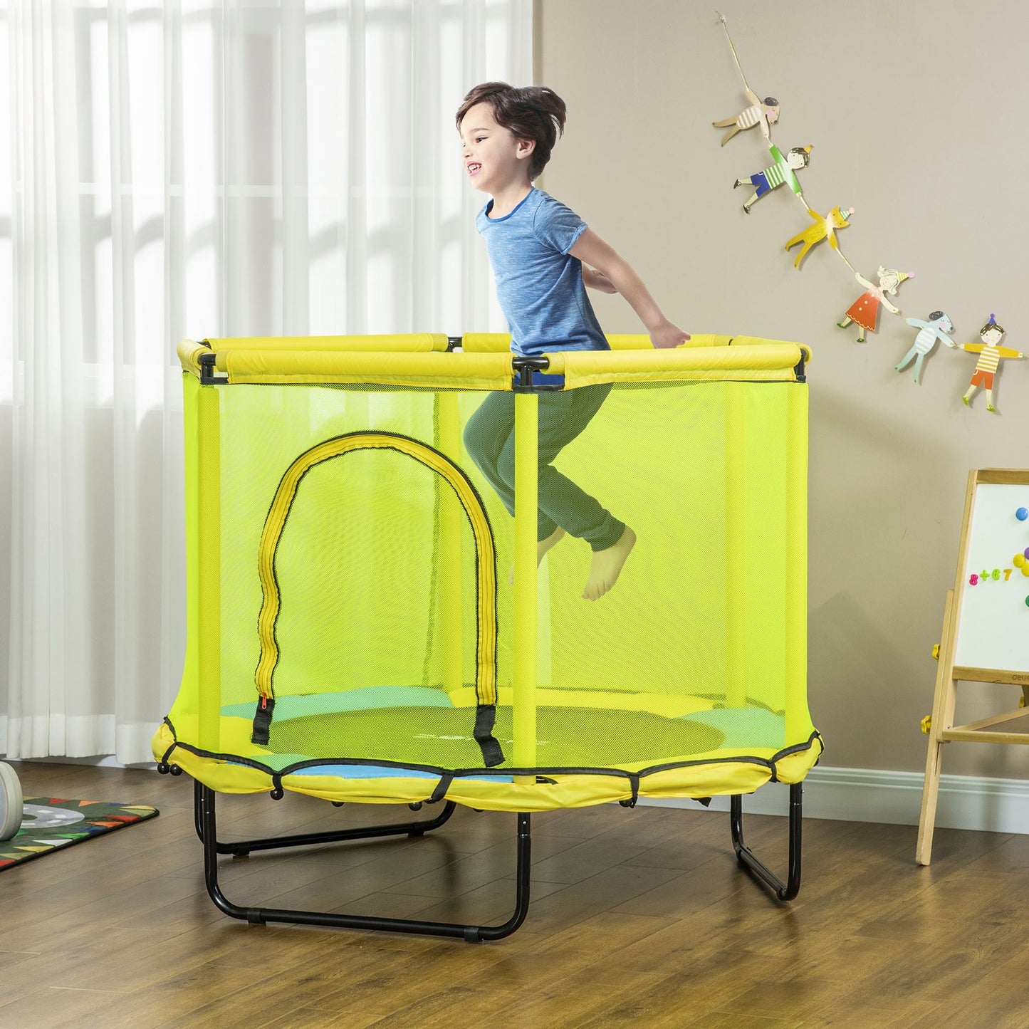 4.6 FT Kids Trampoline with Security Enclosure Net Bungee Gym, Yellow