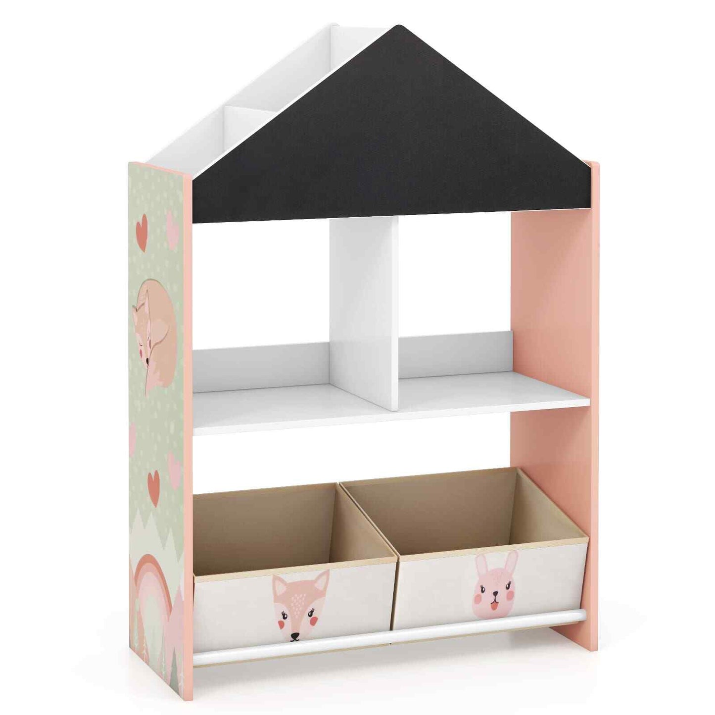 COSTWAY Kids Dollhouse Bookshelf Wooden Toy Storage Organizer-Pink SVE10199PITP