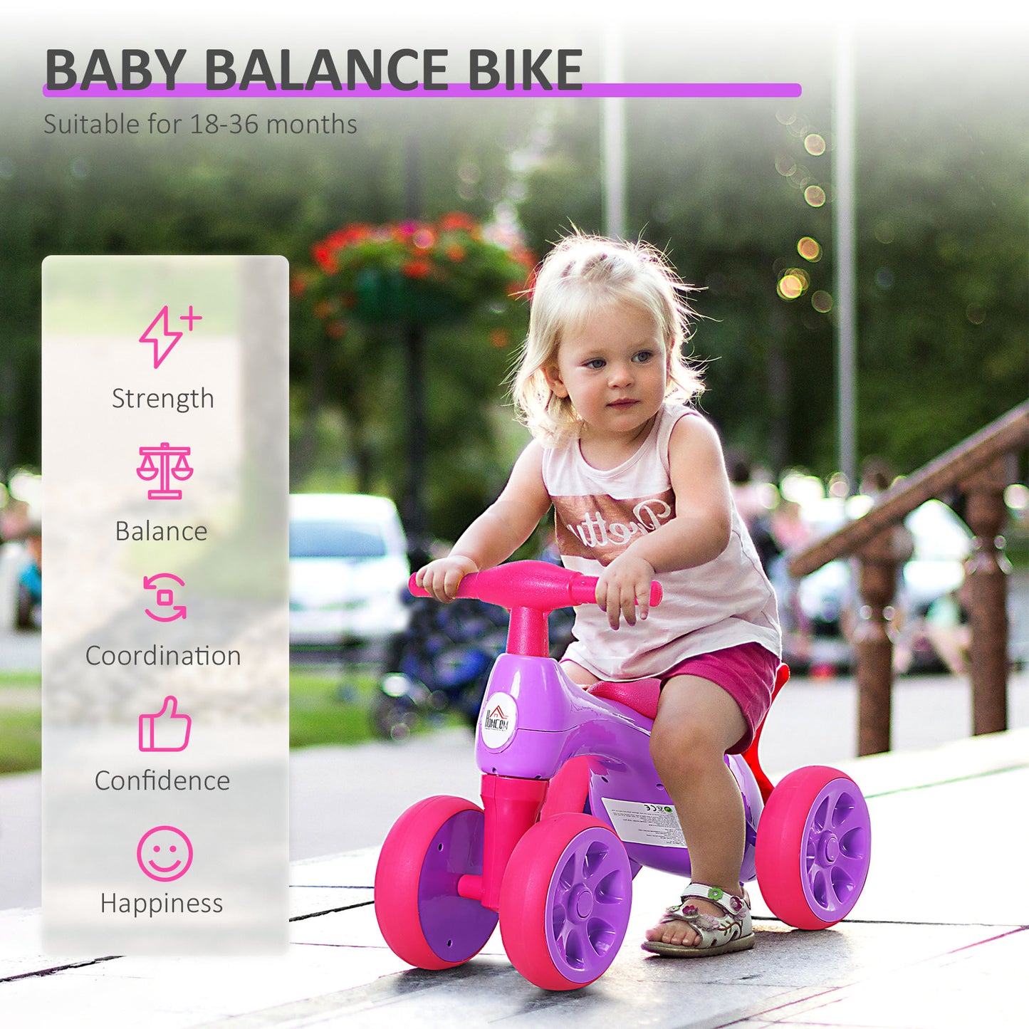 Baby Balance Bike Toddler Safe Training 4 Smooth Rubber Wheels W/Storage Bin
