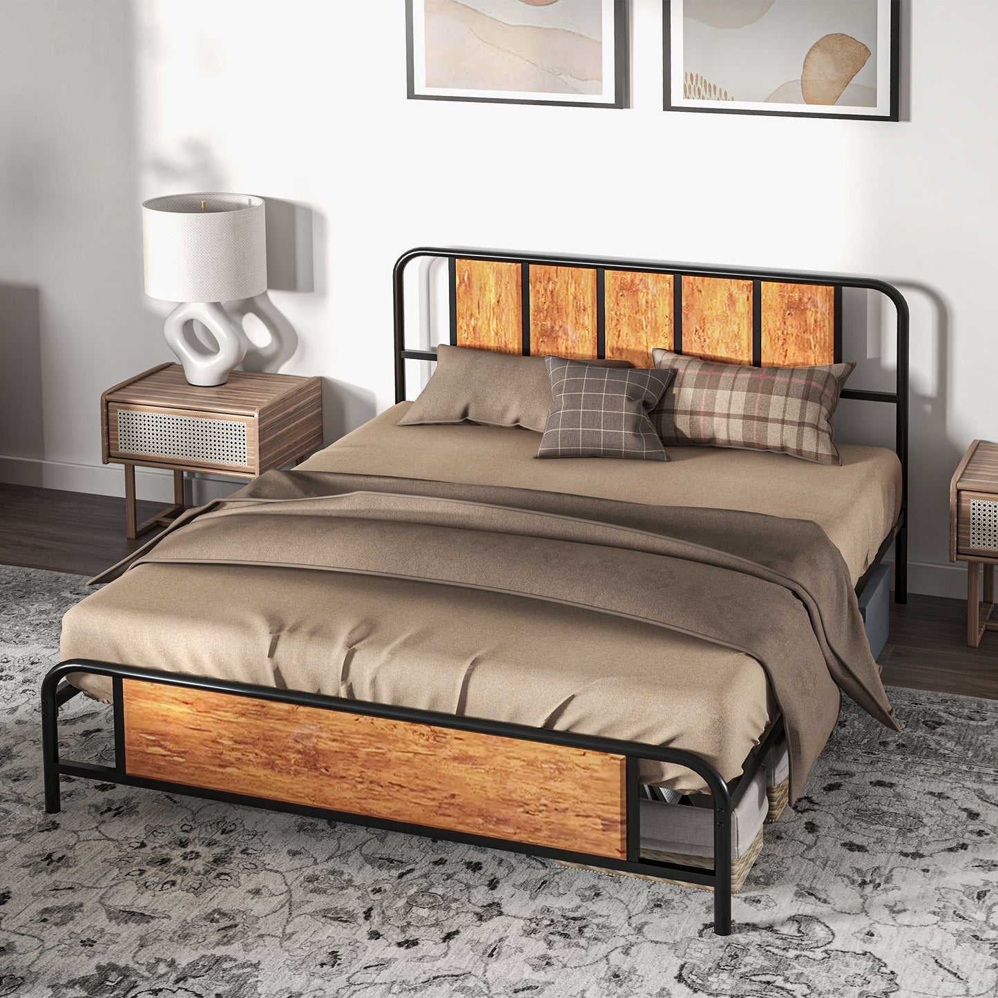 Bed Frame with Footboard and under Bed Storage Rustic Brown