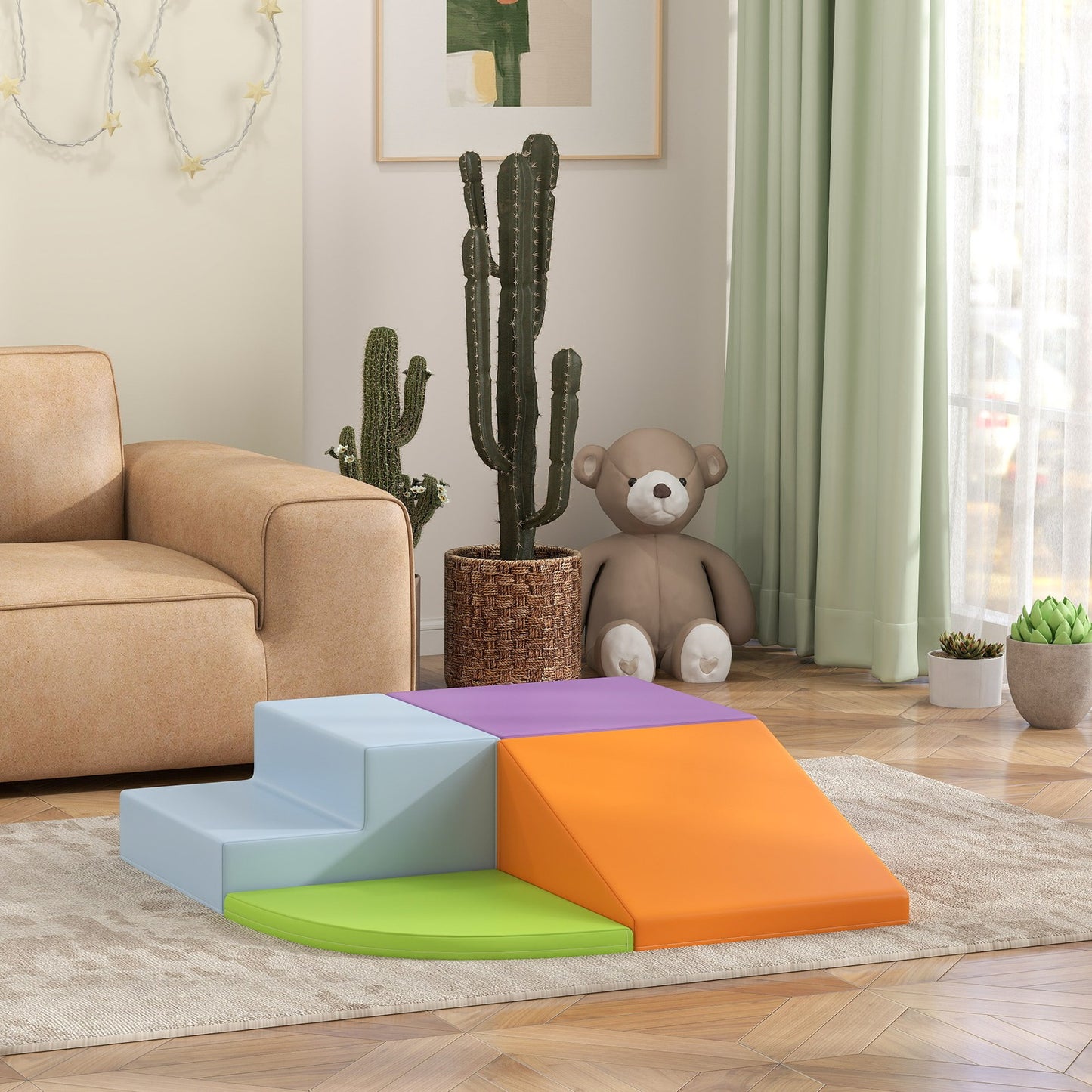 HOMCOM 4-Piece Soft Play Set Climb and Crawl Foam Activity Toys Orange