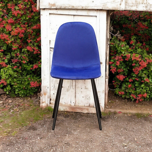 Blue Velvet Dining Chair Blue Padded Metal Legs for Kitchen Chair Home Decor