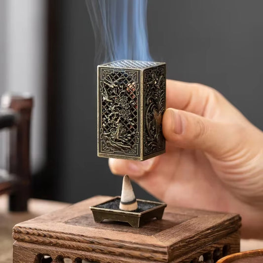 Square Alloy Incense Burner with Plum Design