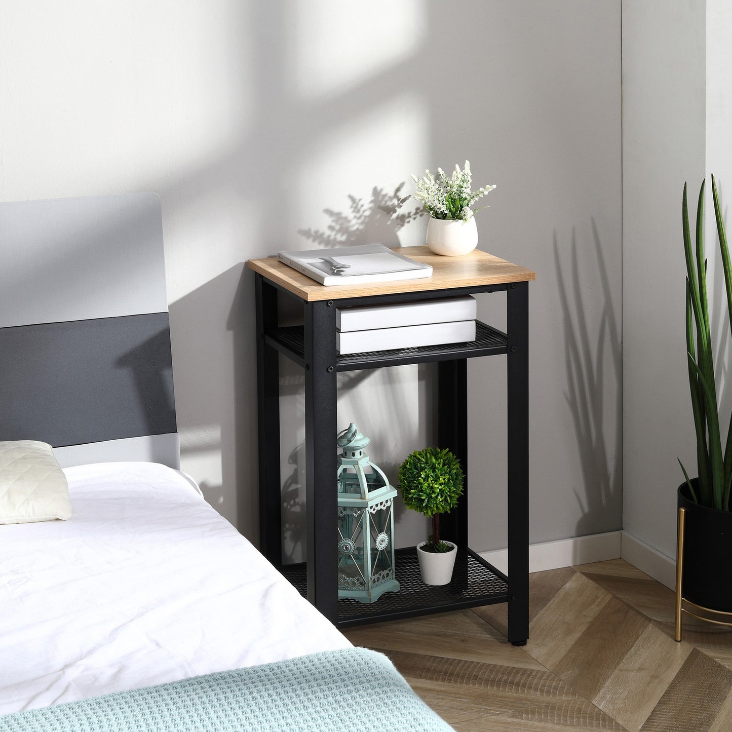 Modern Side Table with 2-Tier Shelves End Table for Bedroom, Living Room