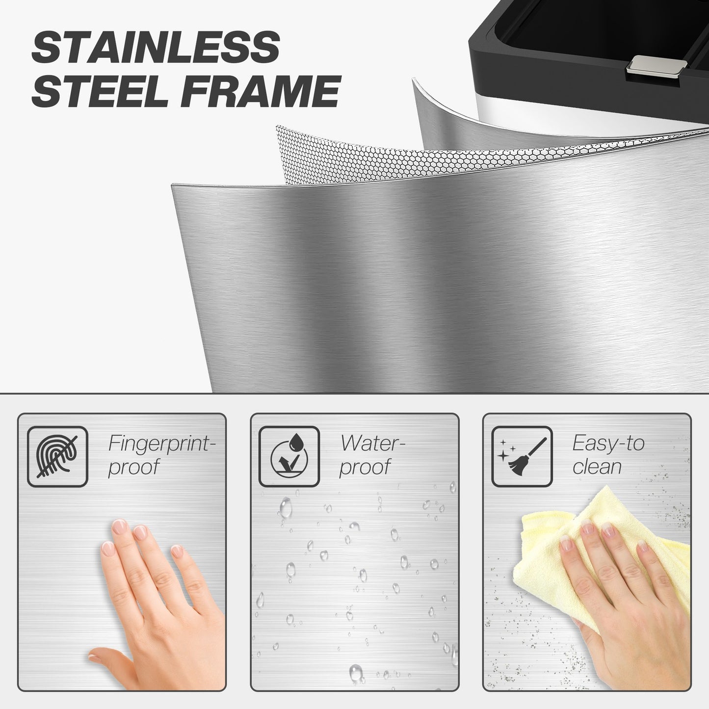 3 Compartment Kitchen Bin, Stainless Steel Pedal Bin for Recycling and Waste