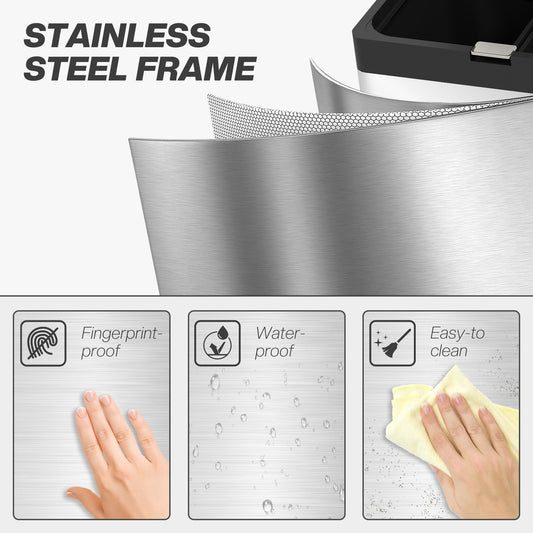 3 Compartment Kitchen Bin, Stainless Steel Pedal Bin for Recycling and Waste