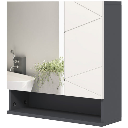 Kleankin Wall Mounted Bathroom Storage Cupboard W/ Mirror and Shelf, Light Grey