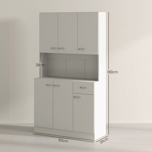 Kitchen Storage Cabinet with 6 Doors, Drawer, Adjustable Shelves