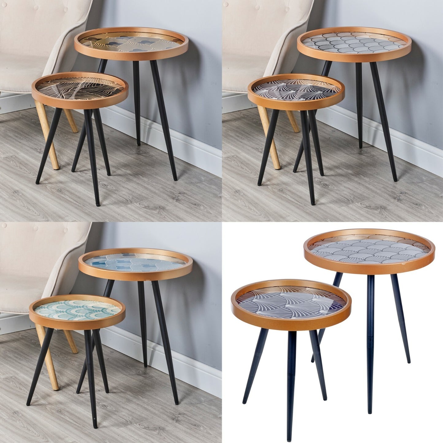 Round Side Coffee Table Set of 2 Metal Home Furniture Living Room Portable Decor
