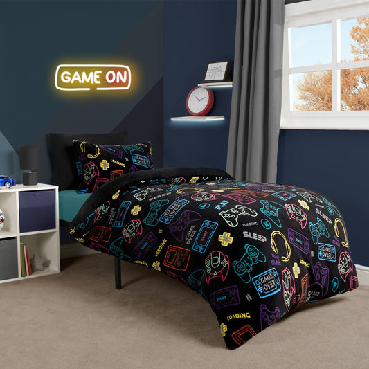 Gaming Duvet Cover Set Warm Fleece Bedding Quilt Thermal Warm Cosy Single Double