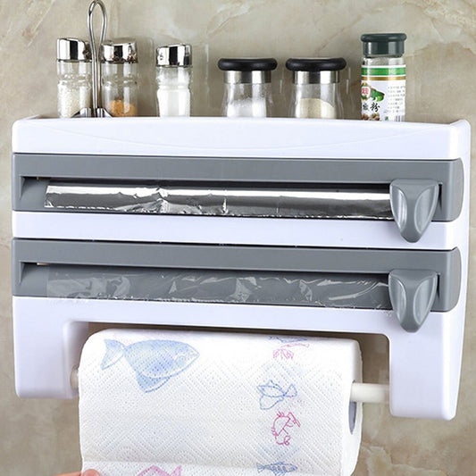 Wall-Mounted ABS Kitchen Roll Cling Film & Foil Dispenser with Cutter Grey