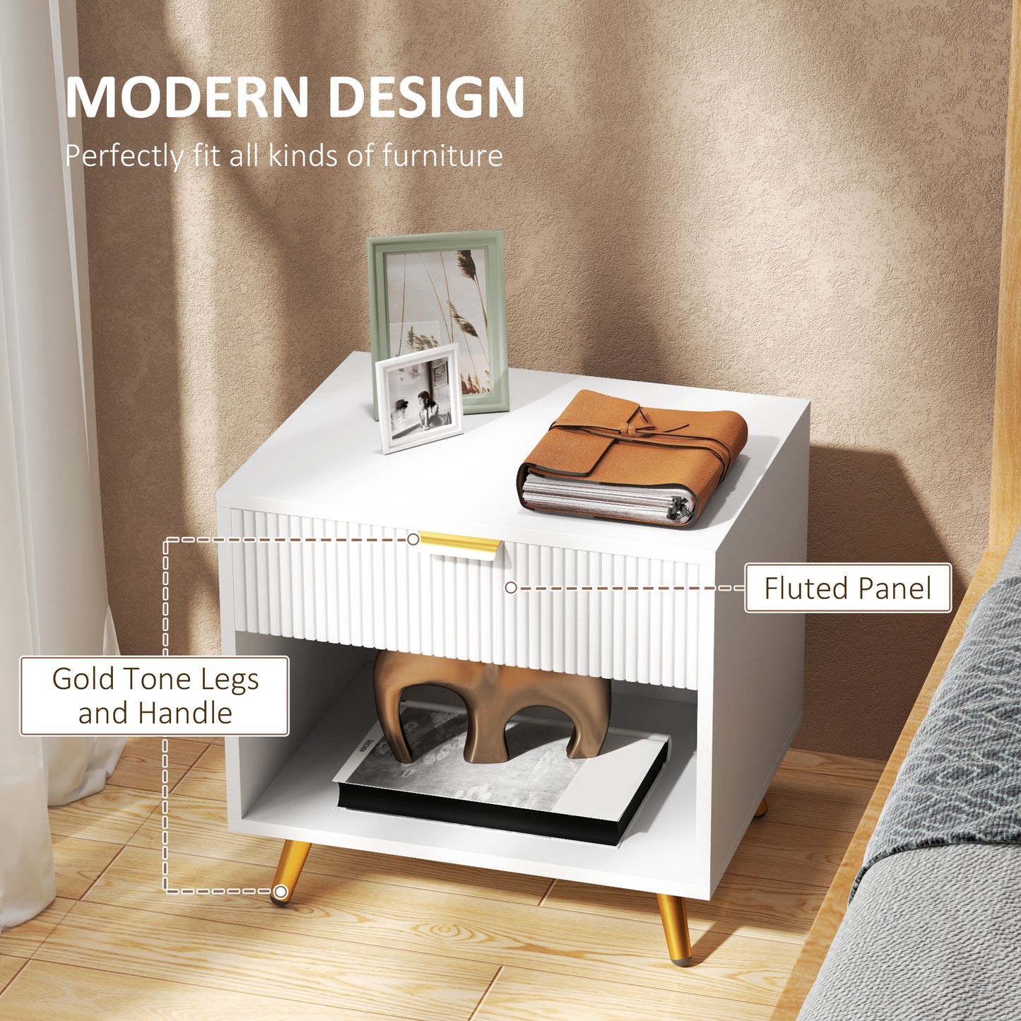 End Table with Drawer and Open Compartment for Bedroom